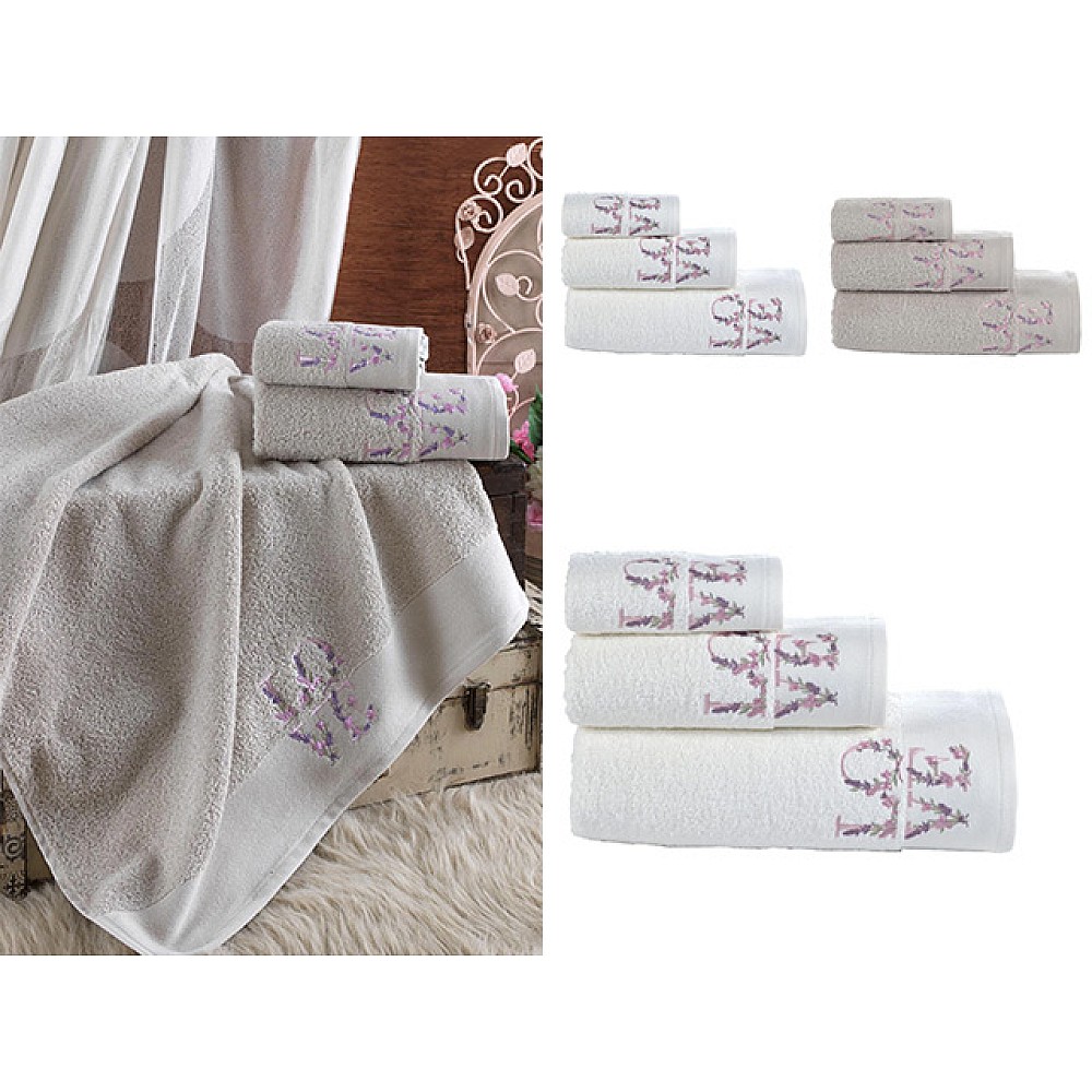 Set prosoape 3buc(30X50, 50X100, 70X140) cm Ellia Soft Love, bumbac, 2 culori