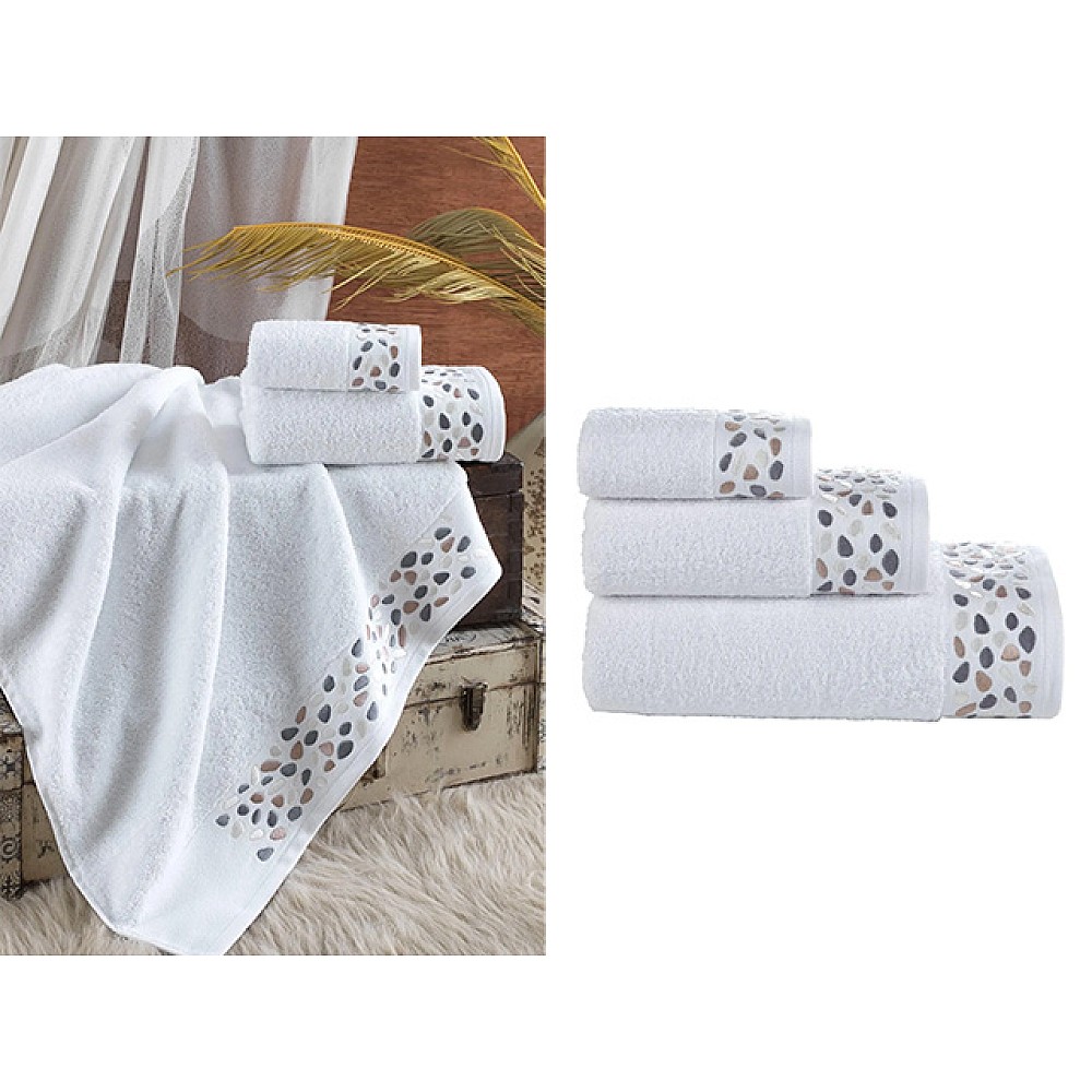 Set prosoape 3buc(30X50, 50X100, 70X140) cm Ellia Soft Mozaik White, bumbac