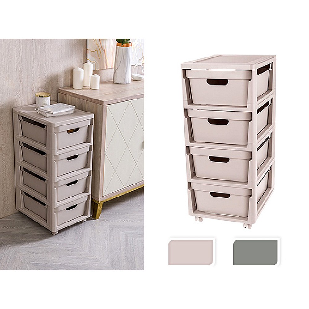 Dulap 4 sectiuni 30X38.5X69cm Econova Luxe, pe rotile, sura/bej