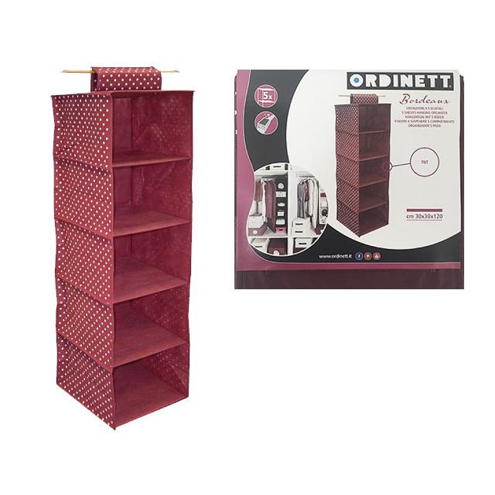 Organizator suspendabil Ordinett, 5 sectiuni 30X30X120cm, bordo, textil