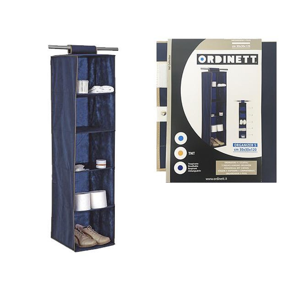 Organizator suspendabil Ordinett, 5 sectiuni, 30X30X120cm, albastru, textil