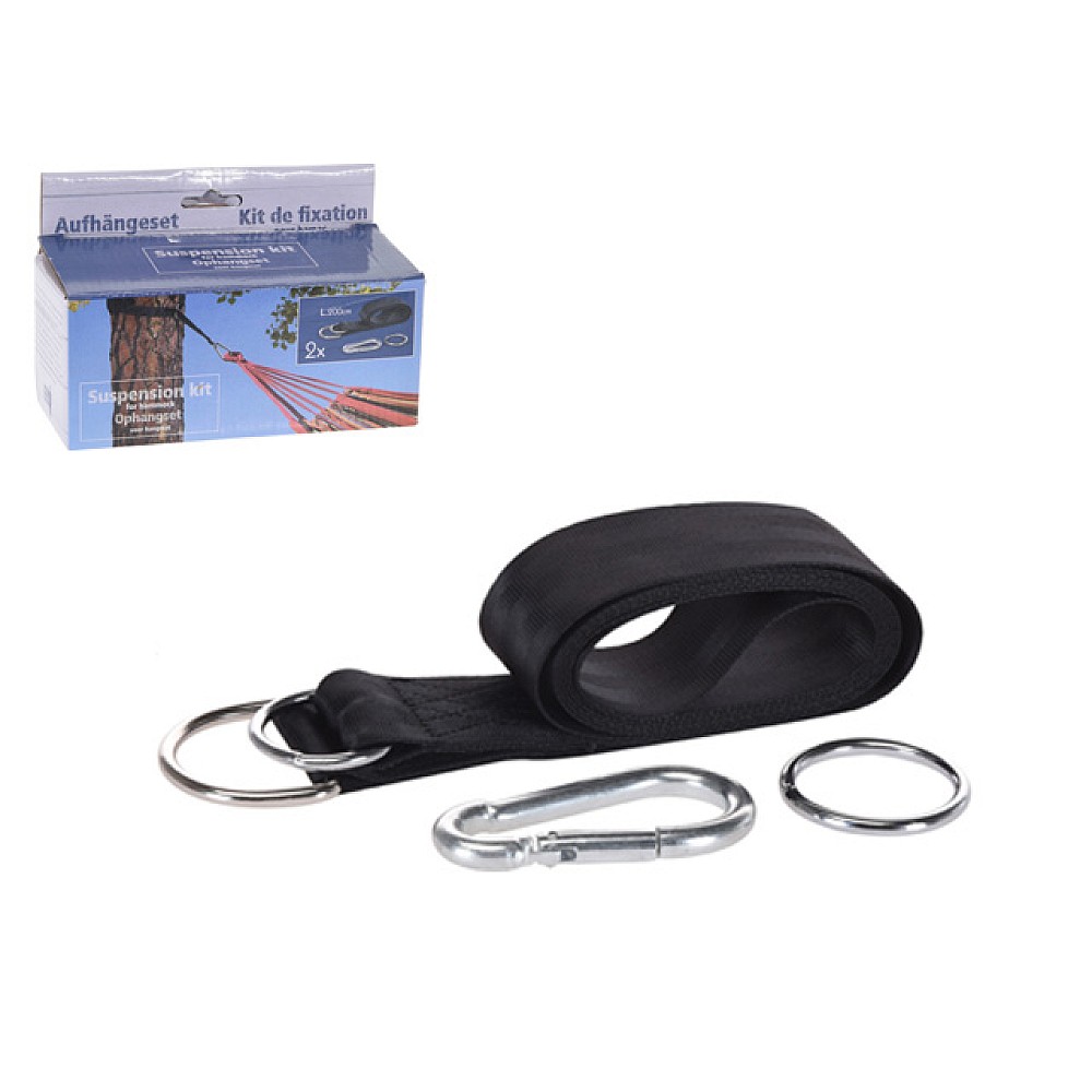 Set fixare pentru hamac: 2curele 2mX5cm, inele si carabina