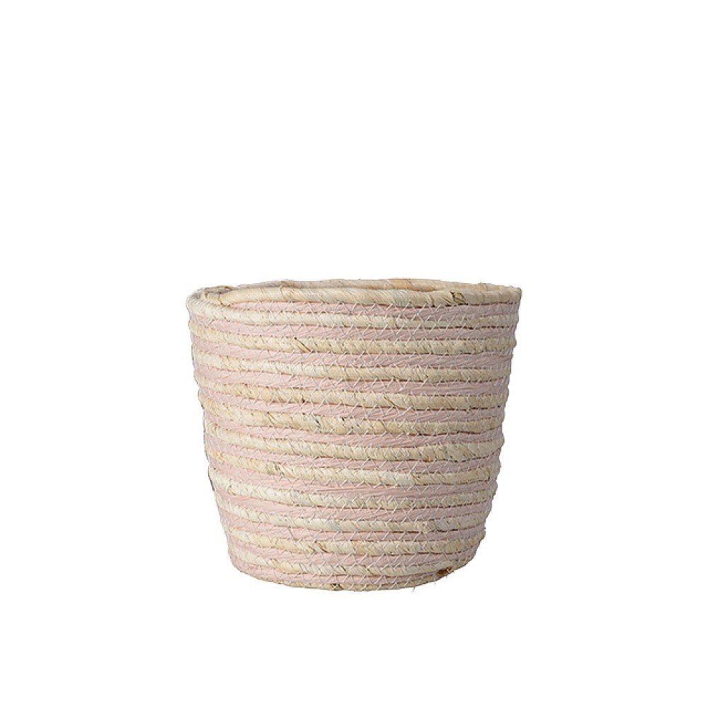 Cos impletit 20X18cm natural, dungi roz
