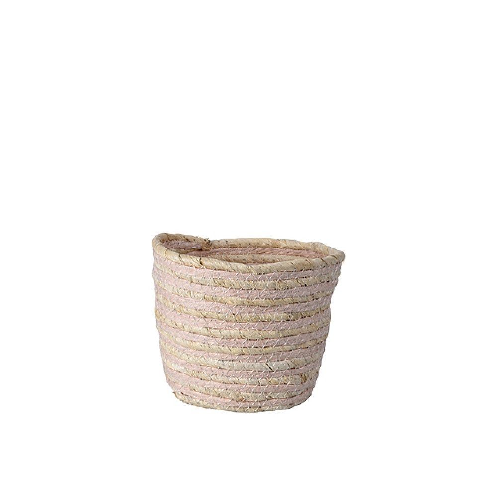 Cos impletit 17X15cm natural, dungi roz