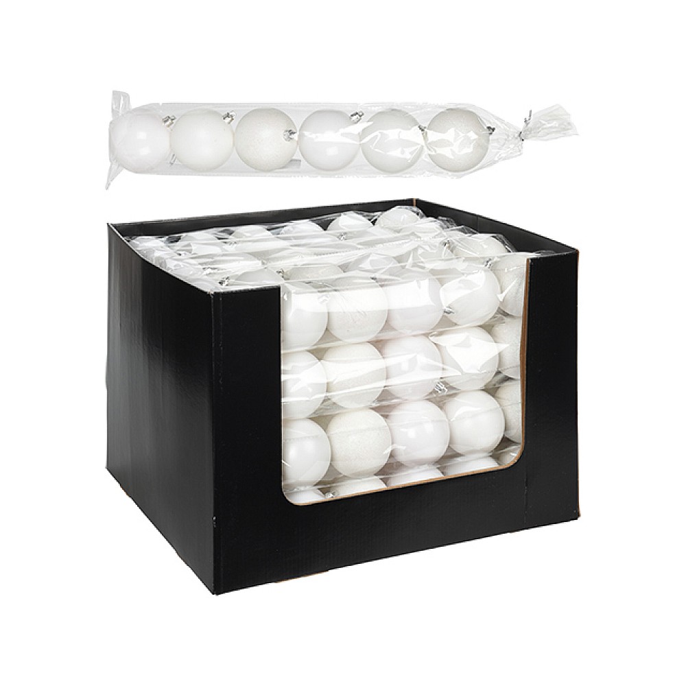 Set globuri pentru brad 6X70mm albe, amb