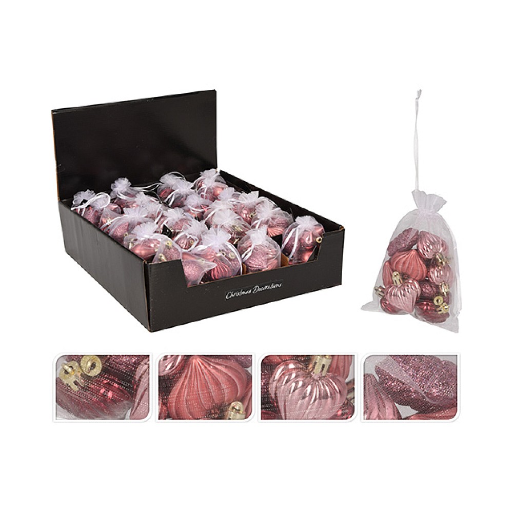 Set decoratiuni pentru brad 12buc, roz inchis