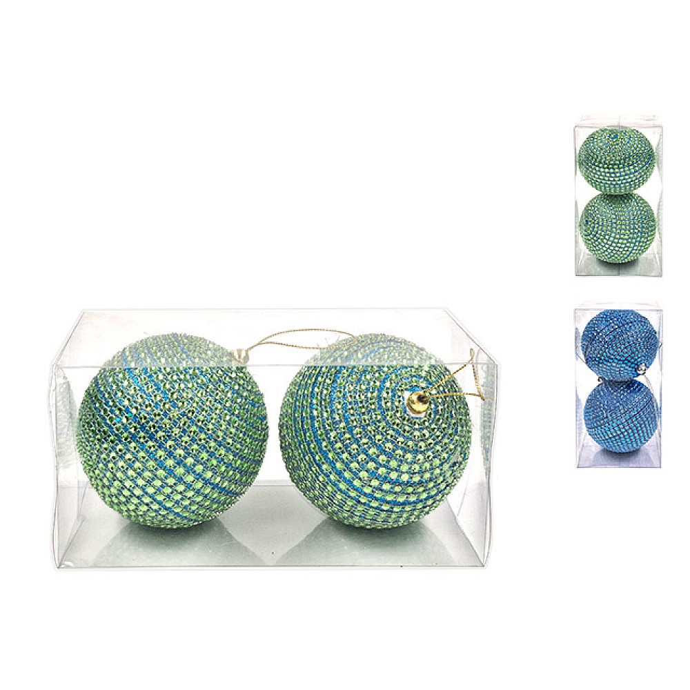 Set globuri pentru brad cu margele 2X100mm albastru/verde