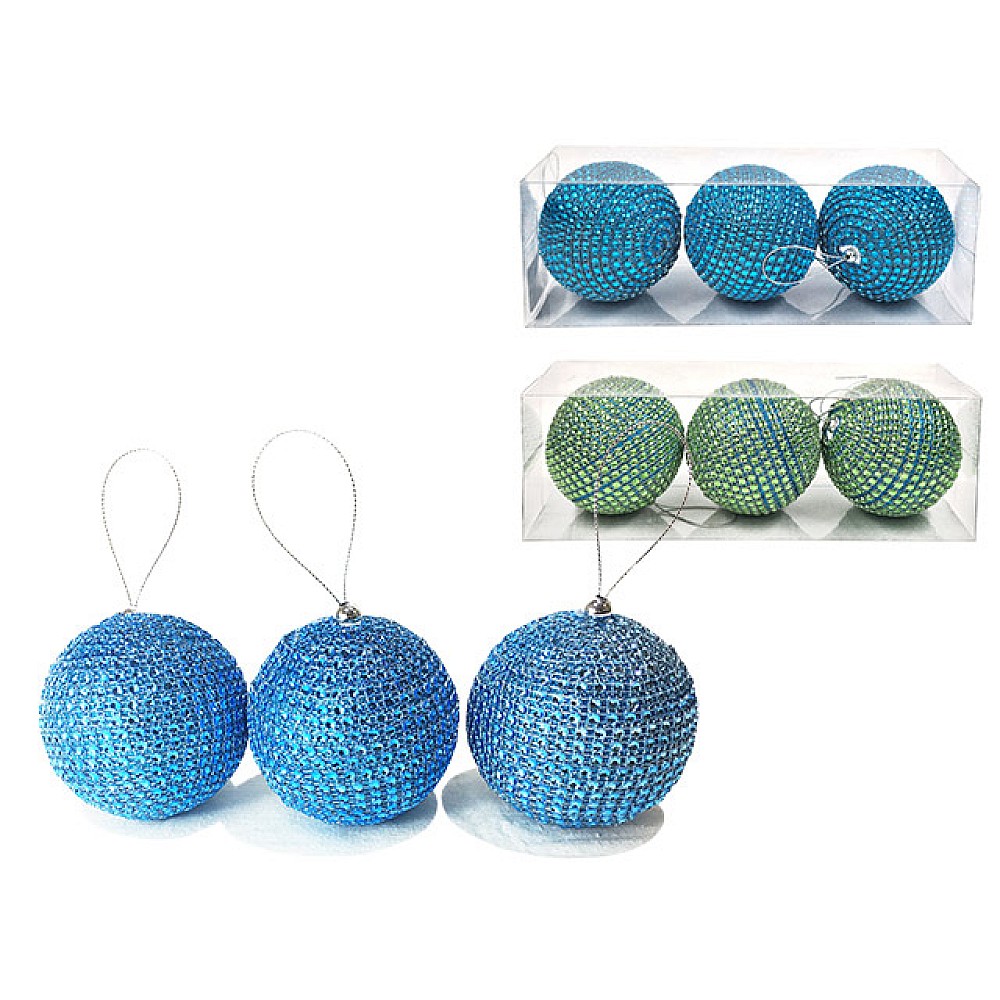 Set globuri pentru brad cu margele 3X80mm, albastru/verde