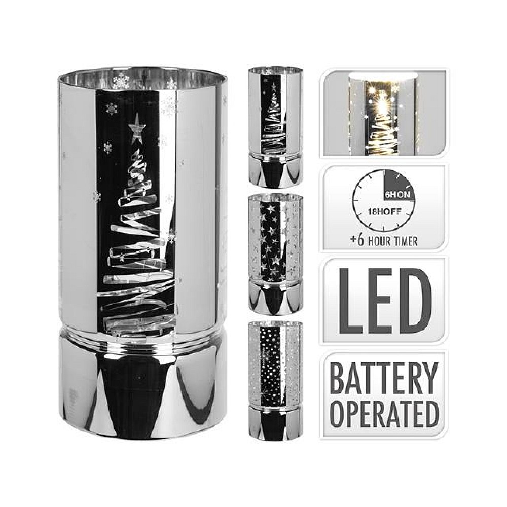 Candelabru LED cu proiectare si timer 20X10cm, sticla, rosu