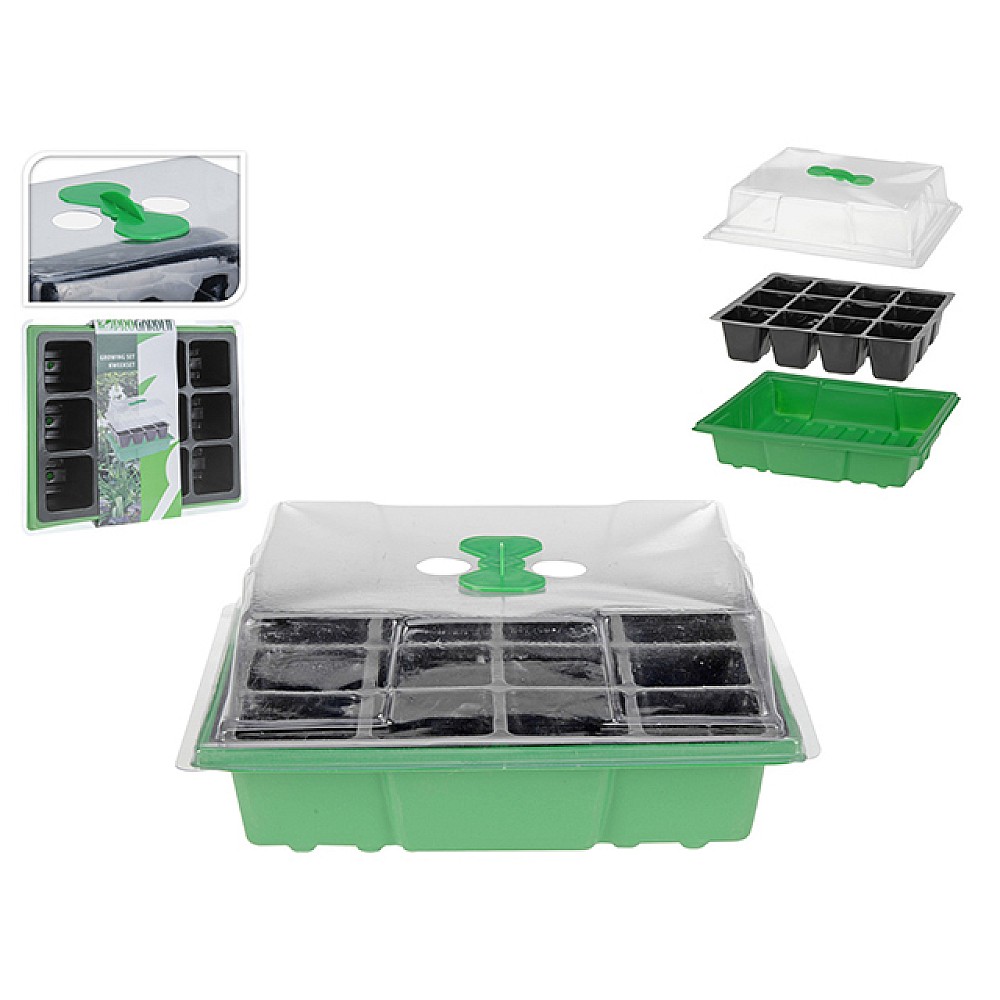 Recipient pentru rasada 12 celule, tava și capac 24.5X21X10.5cm