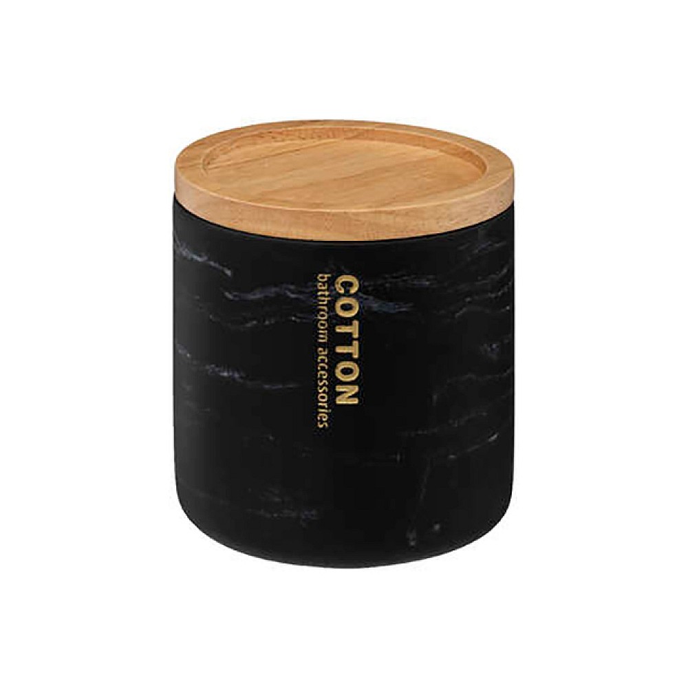 Recipient cu capac din bambus Five Lea D9,5X11cm, ceramică, negru