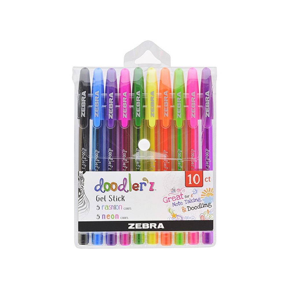 Set pix cu gel Zebra Doodler'z Neon, 1 mm, 10 buc, culori neon diferite