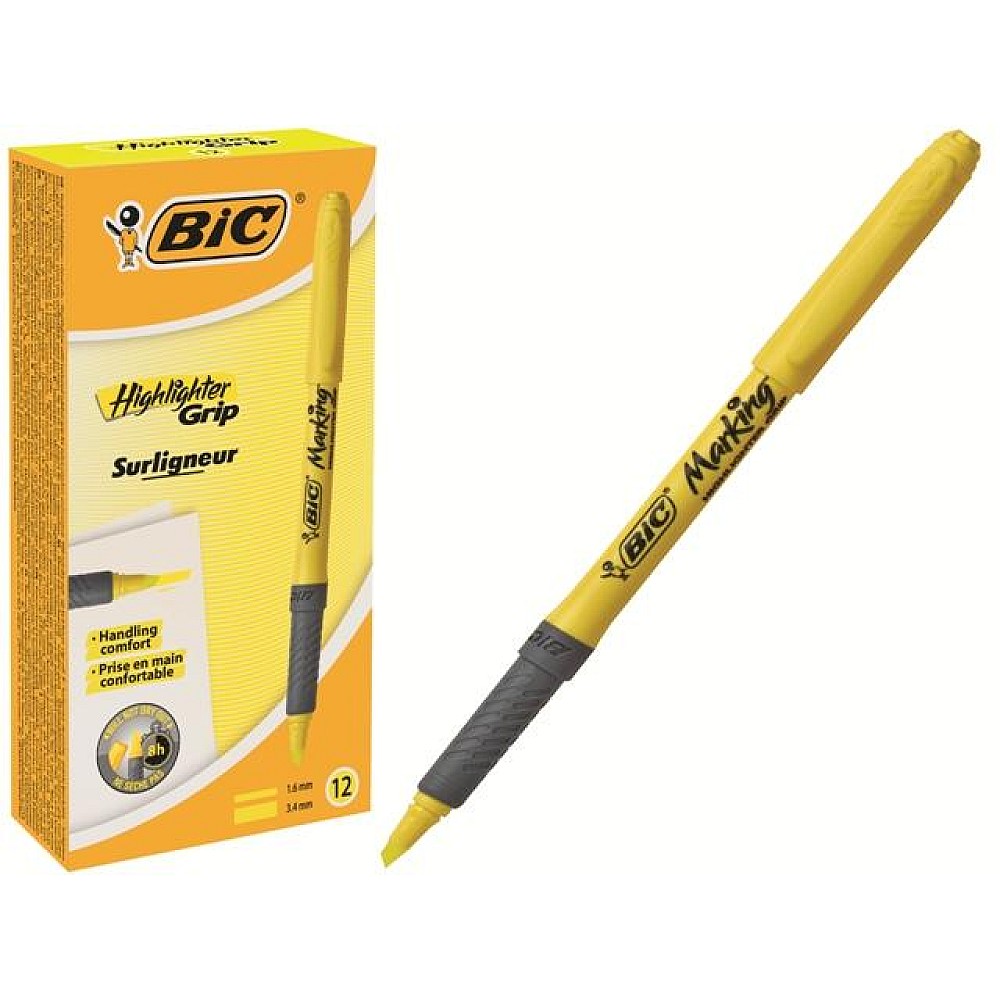 Textmarker subtire BIC Brite Liner Grip, galben (1/12)