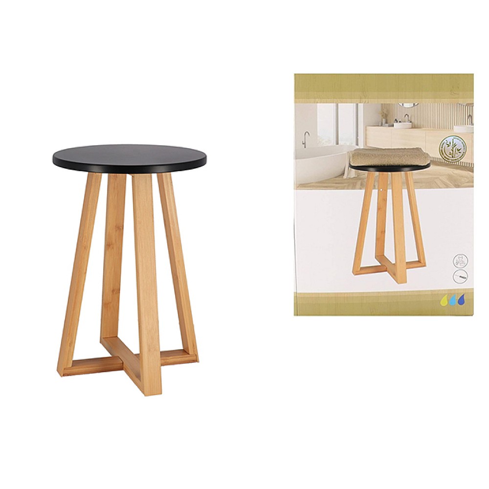 Taburet Tendance D30 cm, H43 cm, MDF, bambus, negru