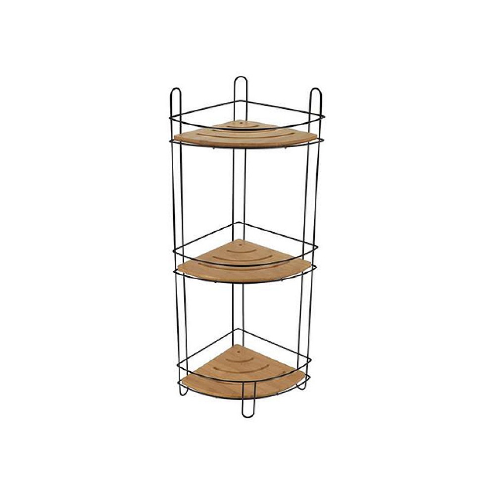 Raft de colț cu 3 nivele Tendance, 27X20X62 cm, metal negru, bambus