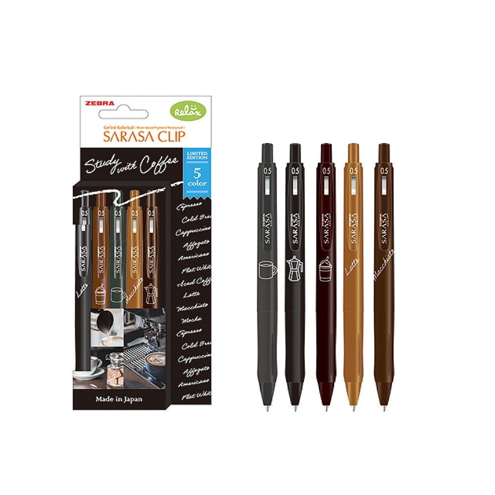 Set pix cu gel Zebra Sarasa Clip Study with Coffee, 0.5 mm, 5buc