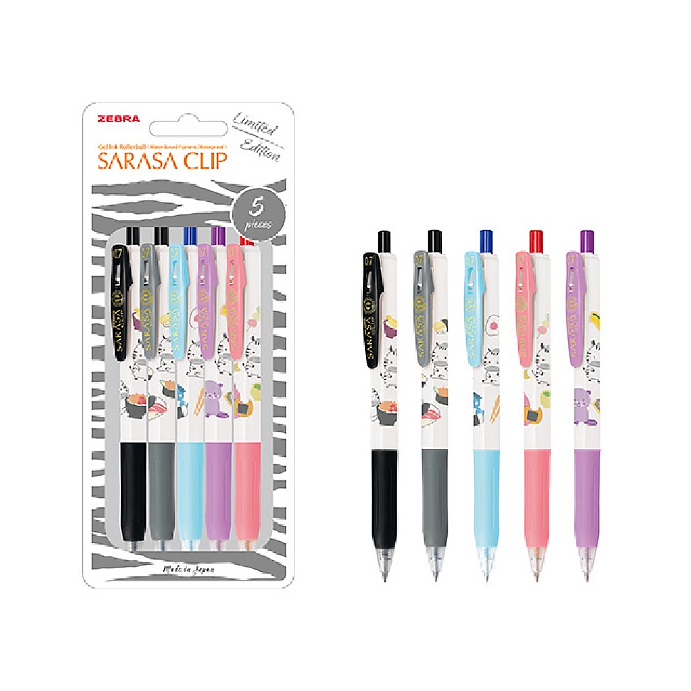 Set pix cu gel Zebra Sarasa Clip Kawai Animal, 0.7 mm, 5buc