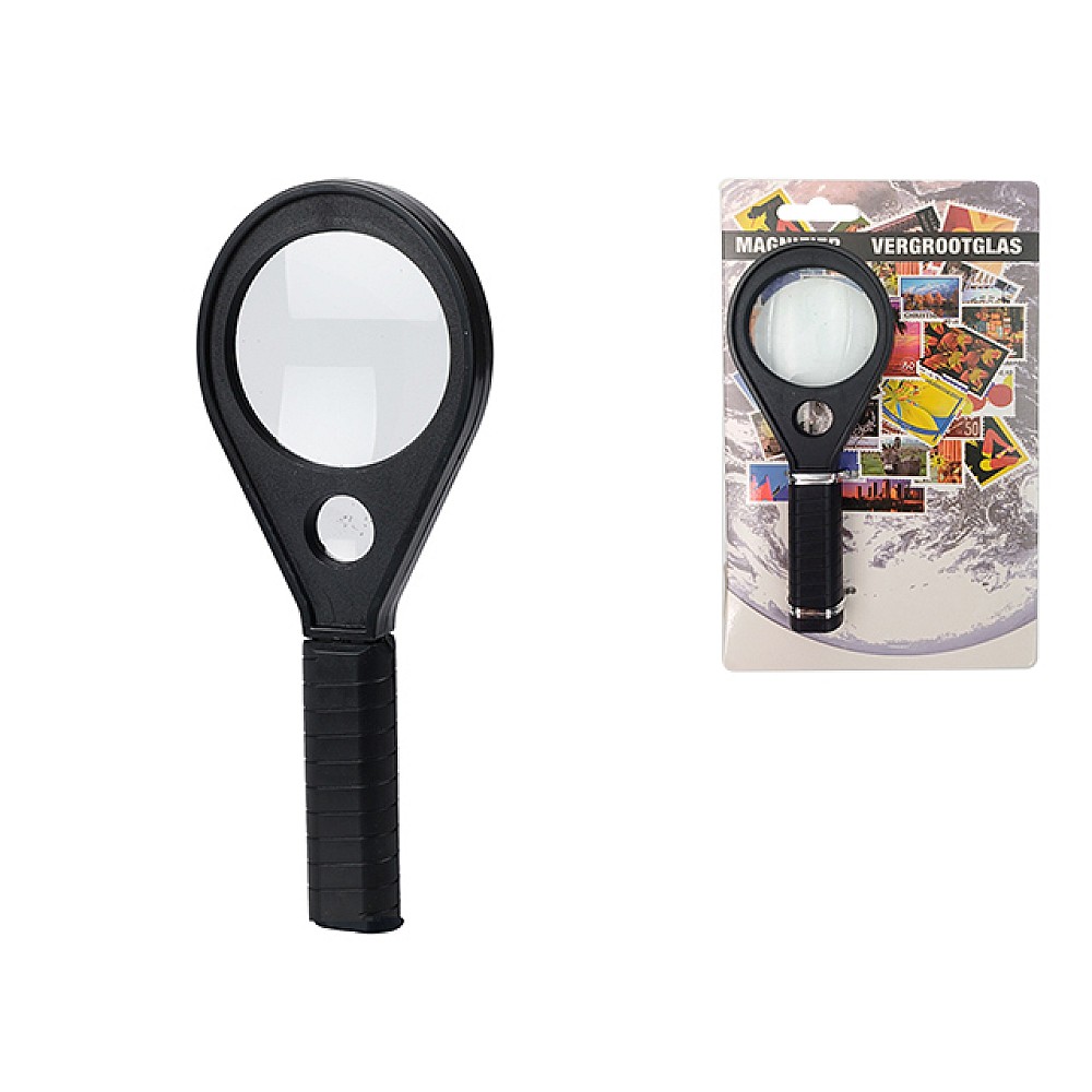 Lupa cu mâner 15 cm, plastic, negru, D6 cm