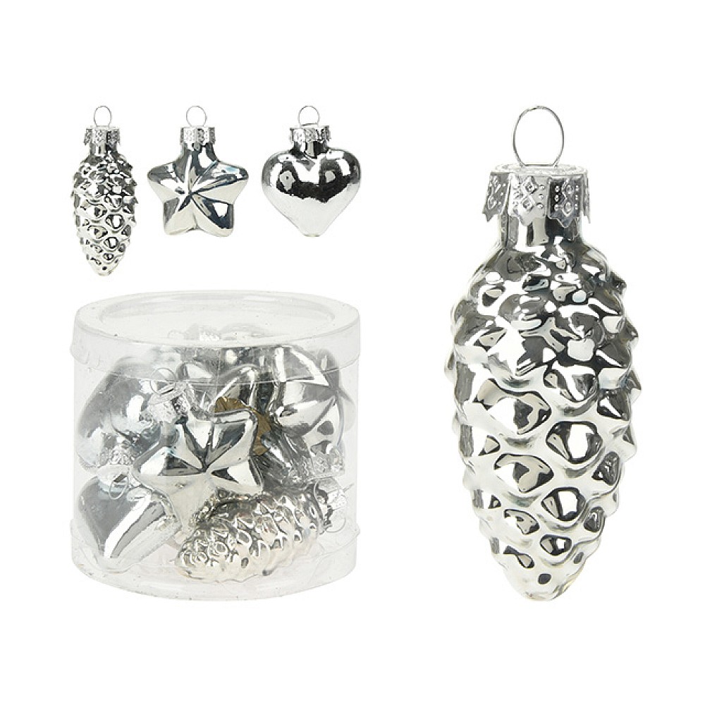Set decoratiuni pentru brad din sticla 12buc 40mm, argintiu