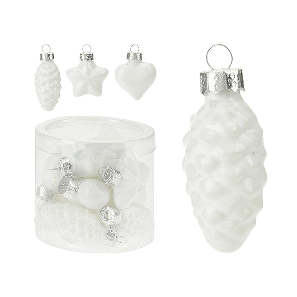 Set decoratiuni pentru brad din sticla 12buc 40mm, alb, tub