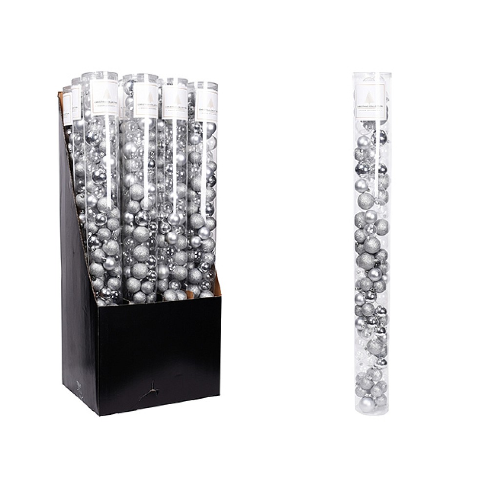 Set decoratiuni pentru brad 100buc, 40mm/50mm, argintii, tub