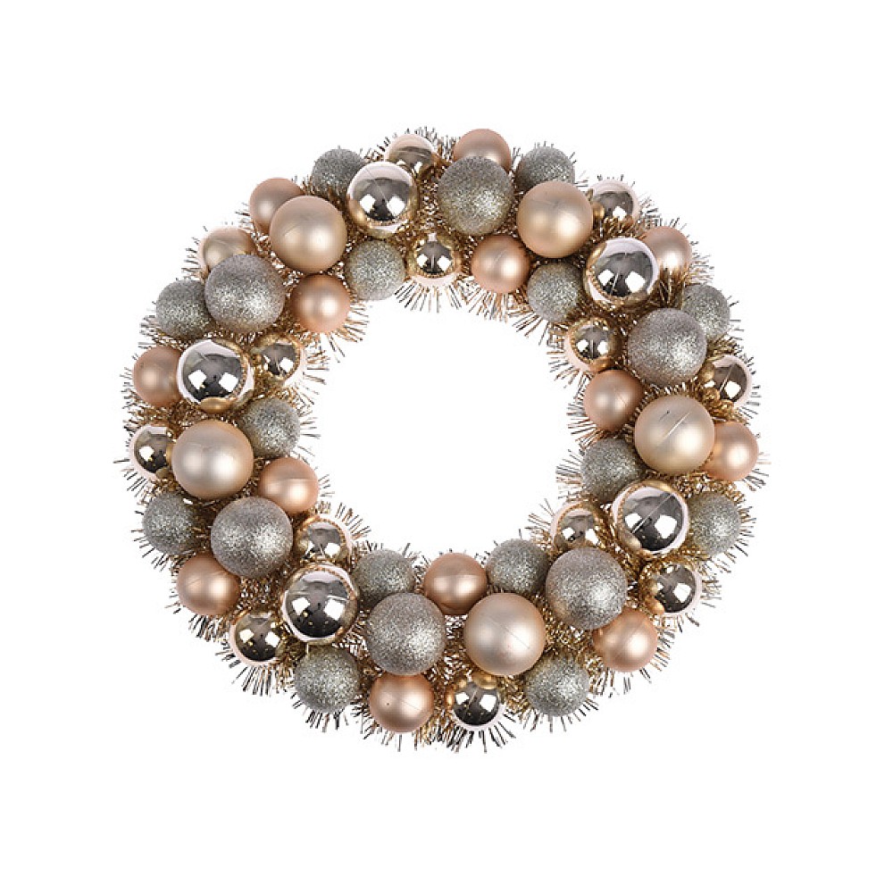 Coroana decorativa de Craciun din globuri D39cm, aurie