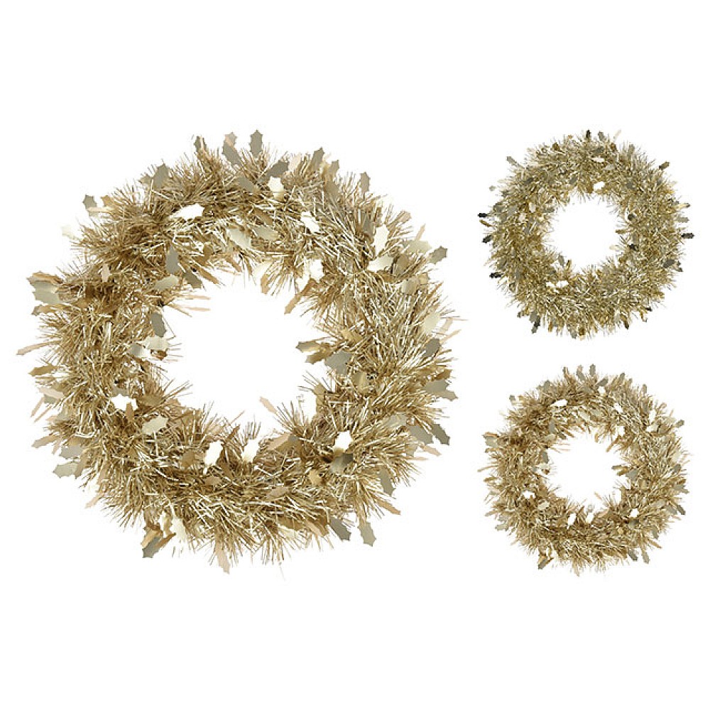 Coroana decorativa de Craciun din beteala D30cm, aurie