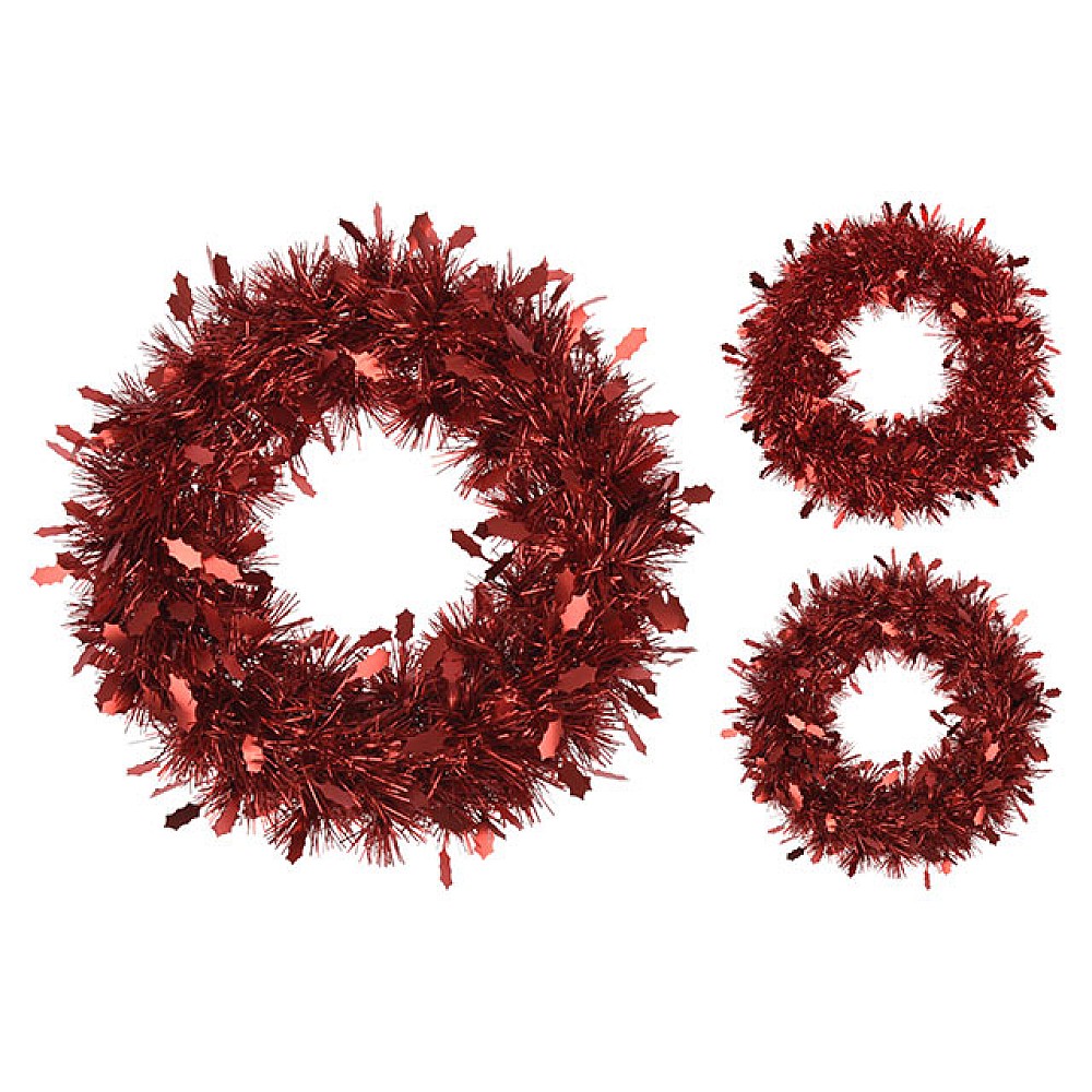 Coroana decorativa de Craciun din beteala D30cm, rosie