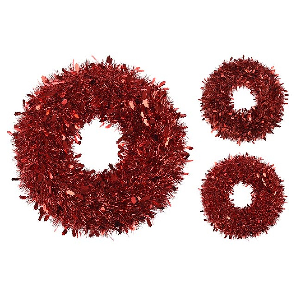 Coroana decorativa de Craciun din beteala D43cm, rosie