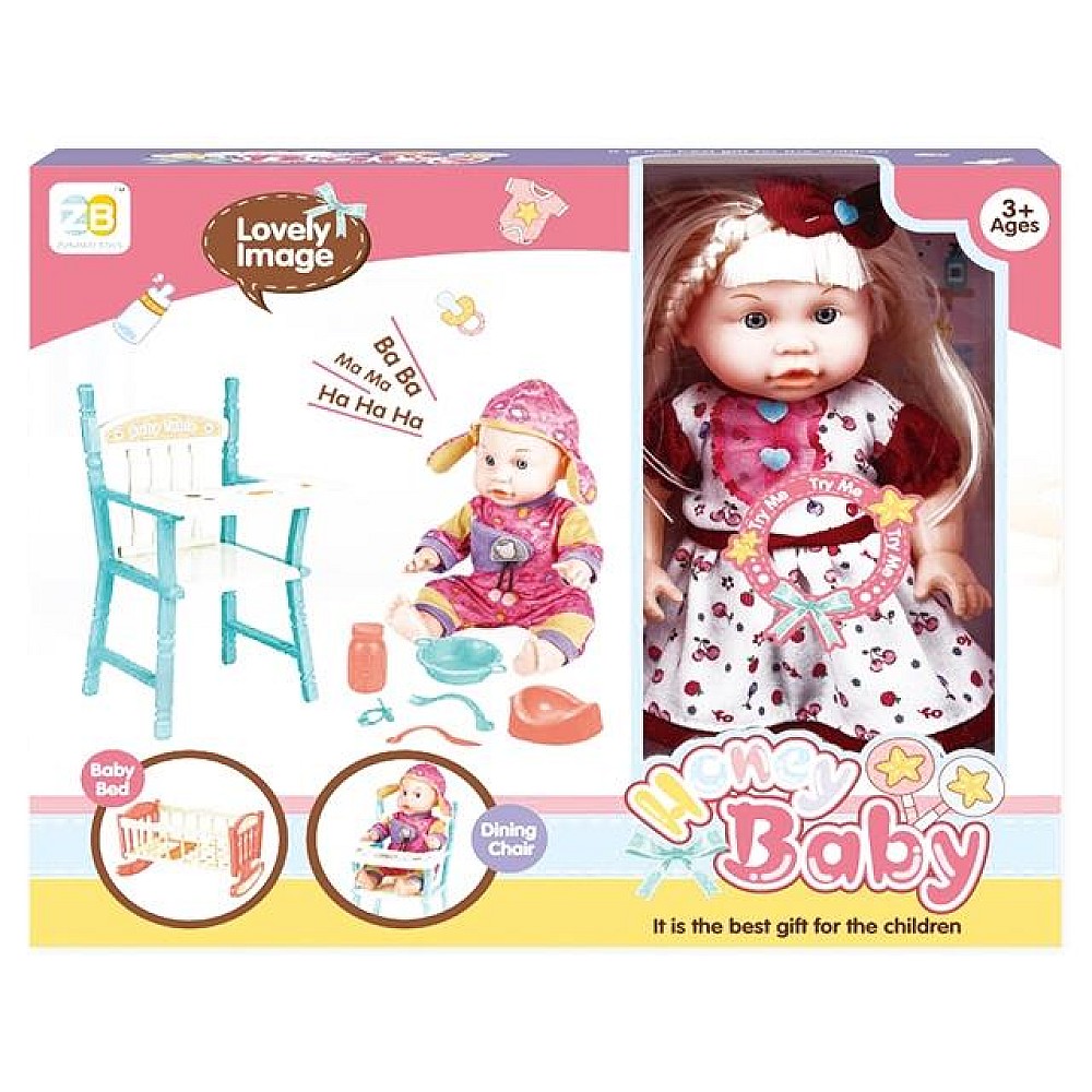 Papusa cu scaun si pat (fructe de padure) 38X32X10cm