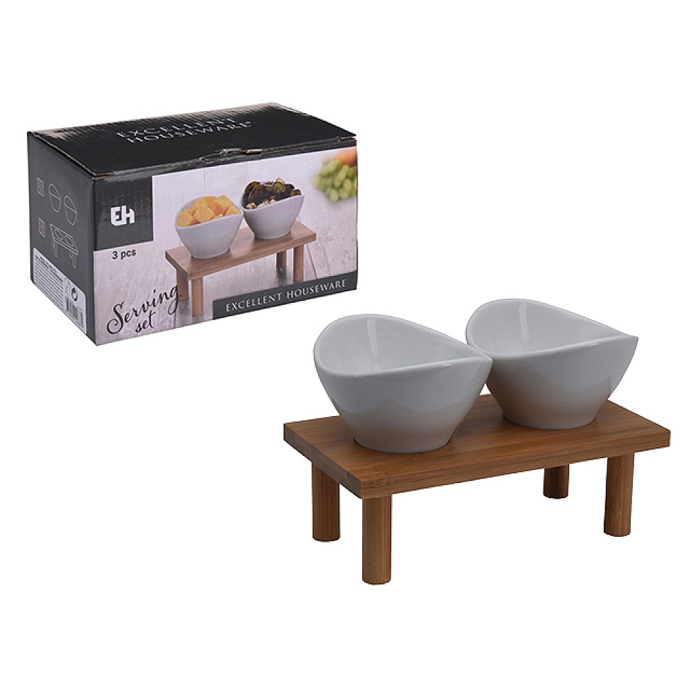Set pentru aperitiv EH 3buc, suport din lemn 18X10X6cm