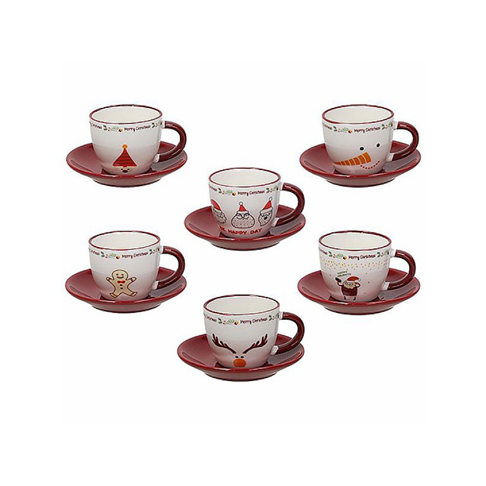 Set 6 cani cu farfurioare, AF Xmas Milk&Coffee, portelan