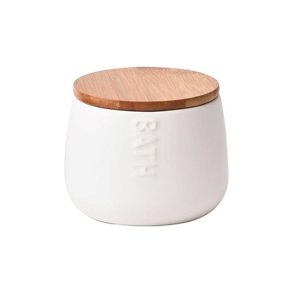 Баночка с крышкой Tendance Bath, крышка бамбук, белая, керам