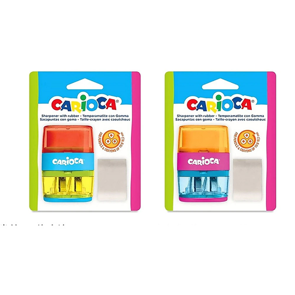 Set Carioca: ascutitoare dubla pentru creion + radiera 1buc