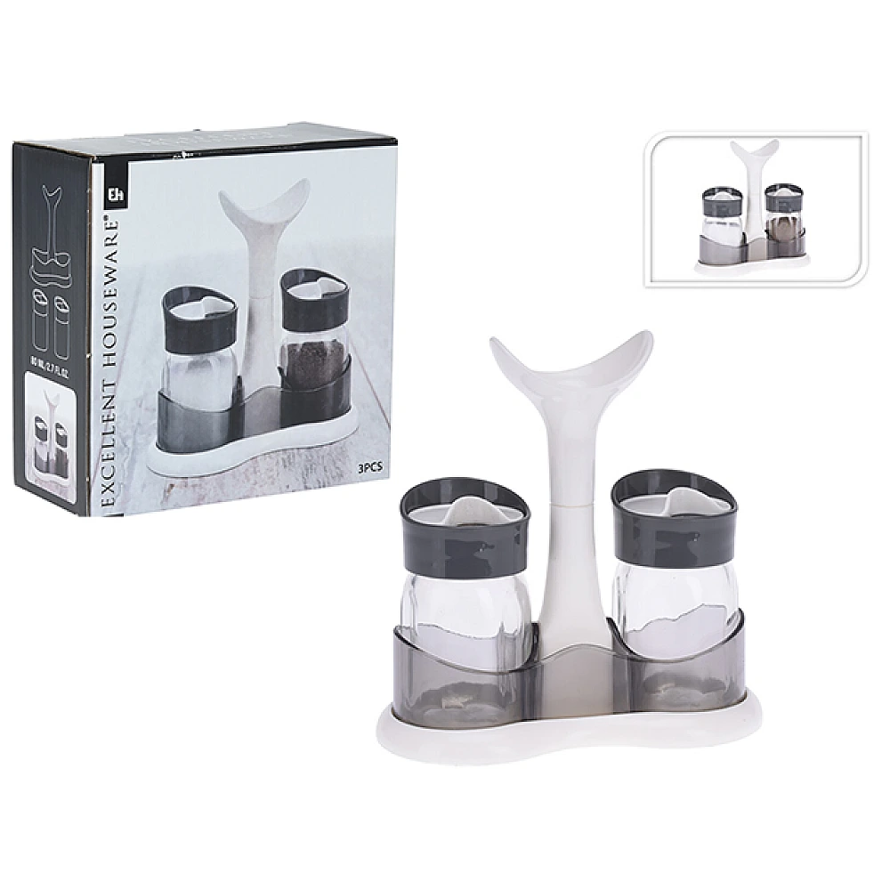 Set pentru sare si piper din sticla EH 2buc 80ml 15X6cm, pe suport
