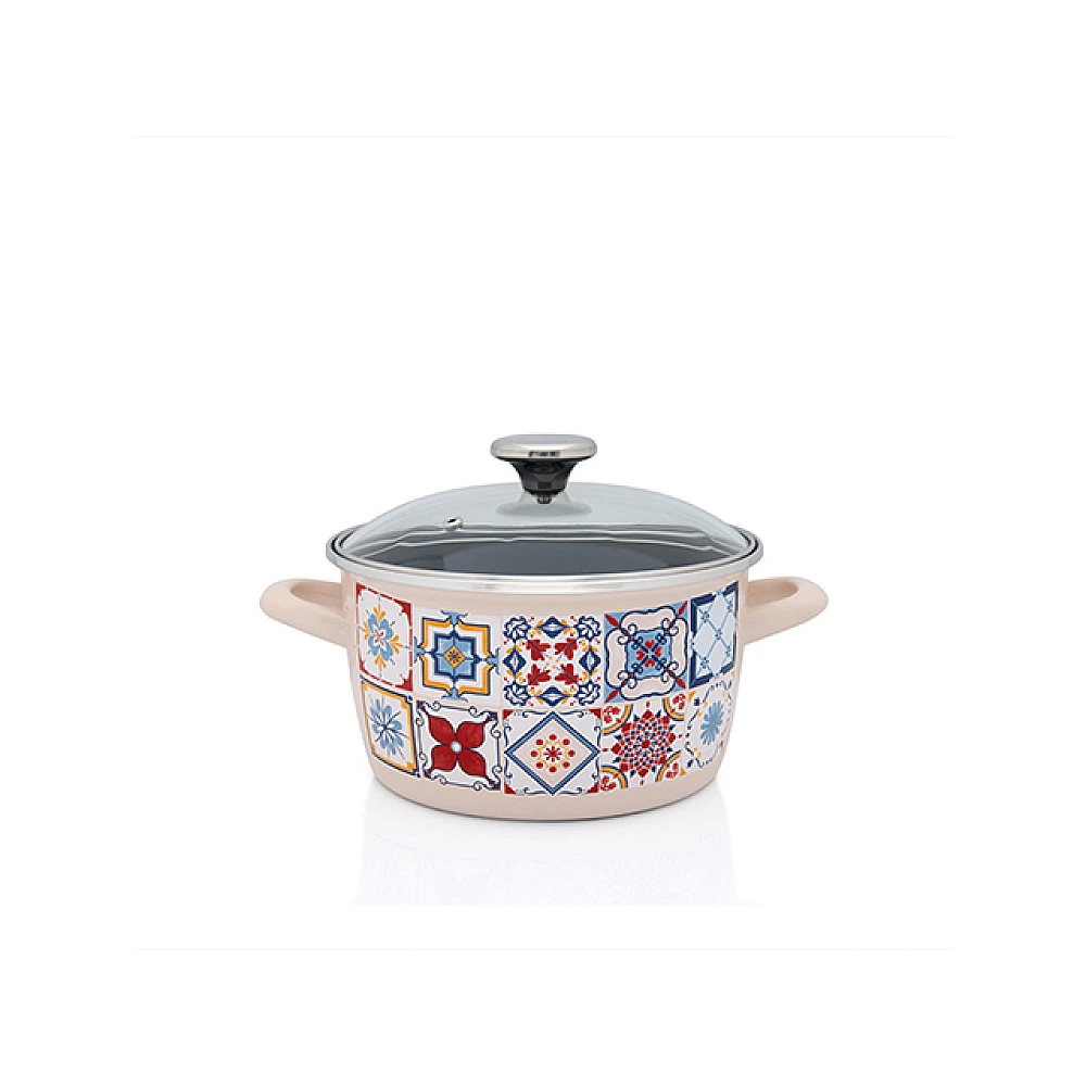 Cratita emailata Imperial 16cm, 1.9l, capac din sticla