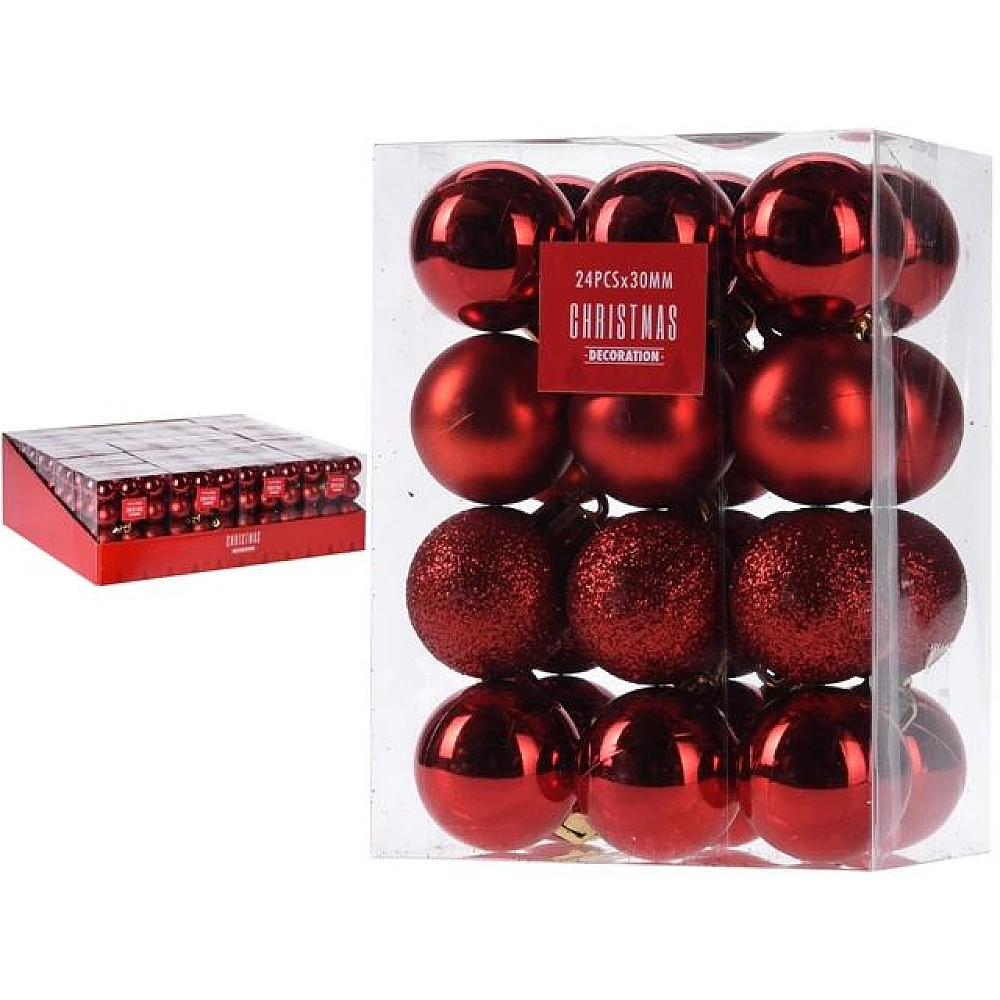 Set globuri 24X30 mm rosii in cutie, 3 modele