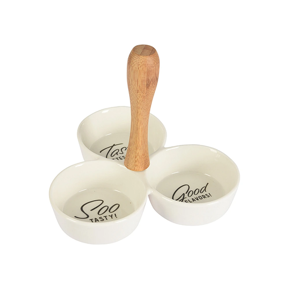 Bol pentru aperitiv EH 21X21cm, triplu, desen, maner lemn