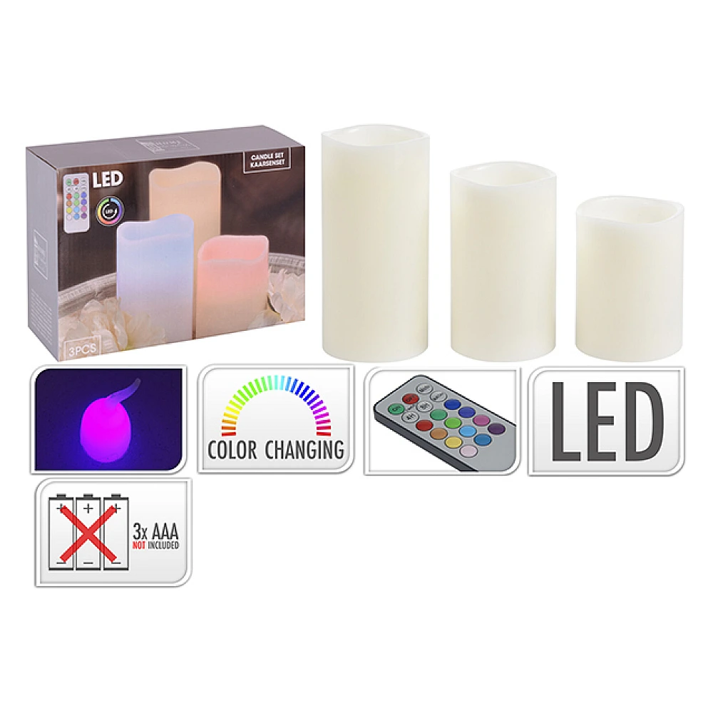 Set lumanari LED cu schimb de culoare 3buc, telecomanda
