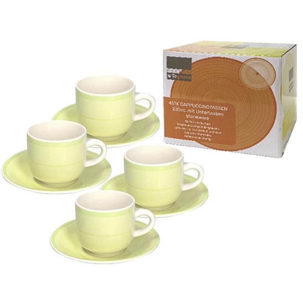 Set 4 cani Tognana Gypsy 220ml,  cu farfurioare, Lime, in cutie