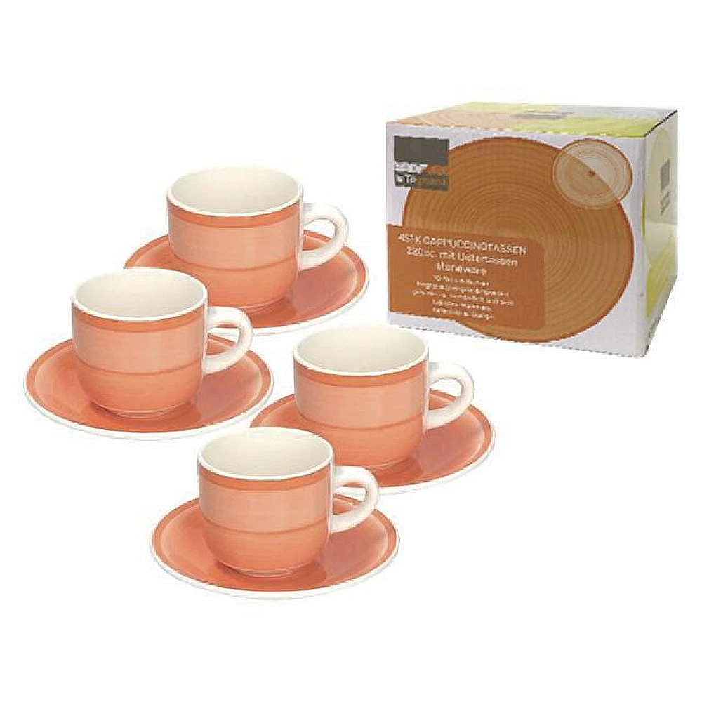 Set 4 cani Tognana Gypsy 220ml, cu farfurioare, orange, in cutie