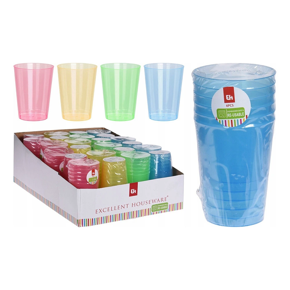 Set pahare reutilizabile EH 6 buc, 280 ml, colorate, plastic