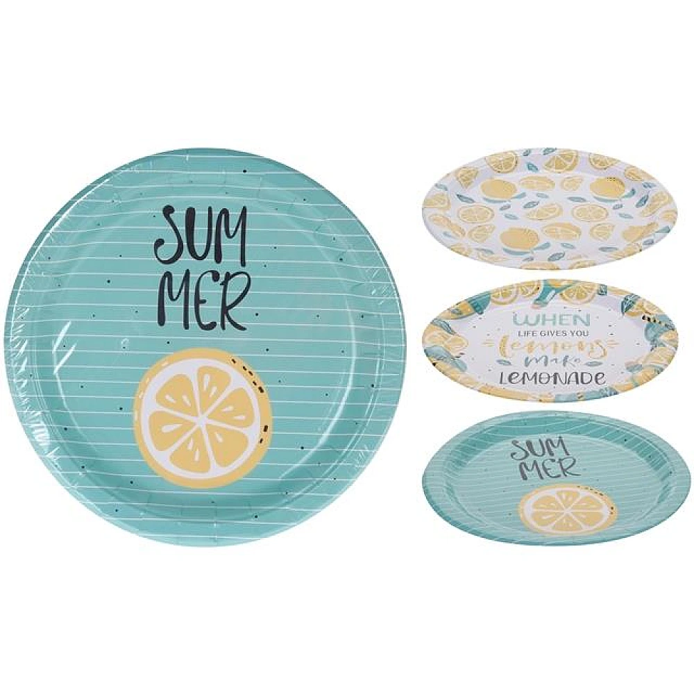 Set farfurii din hârtie EH Summer lemon 10buc, 23cm, 3 culori