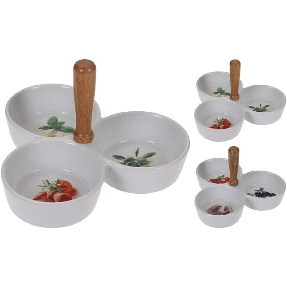 Bol pentru aperitiv EH 20X20cm, triplu, portelan, desen, maner din lemn