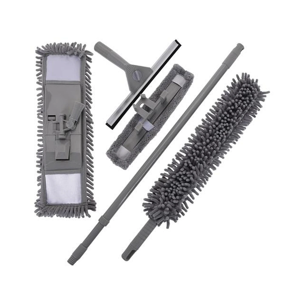Set pentru curatenie 7 buc: mop pentru podea si ferestre, razuitor, perie de praf, coada, rezerva