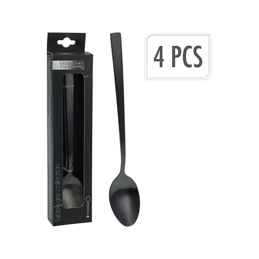 Set linguri pentru cocktail EH 4buc, negre, inox