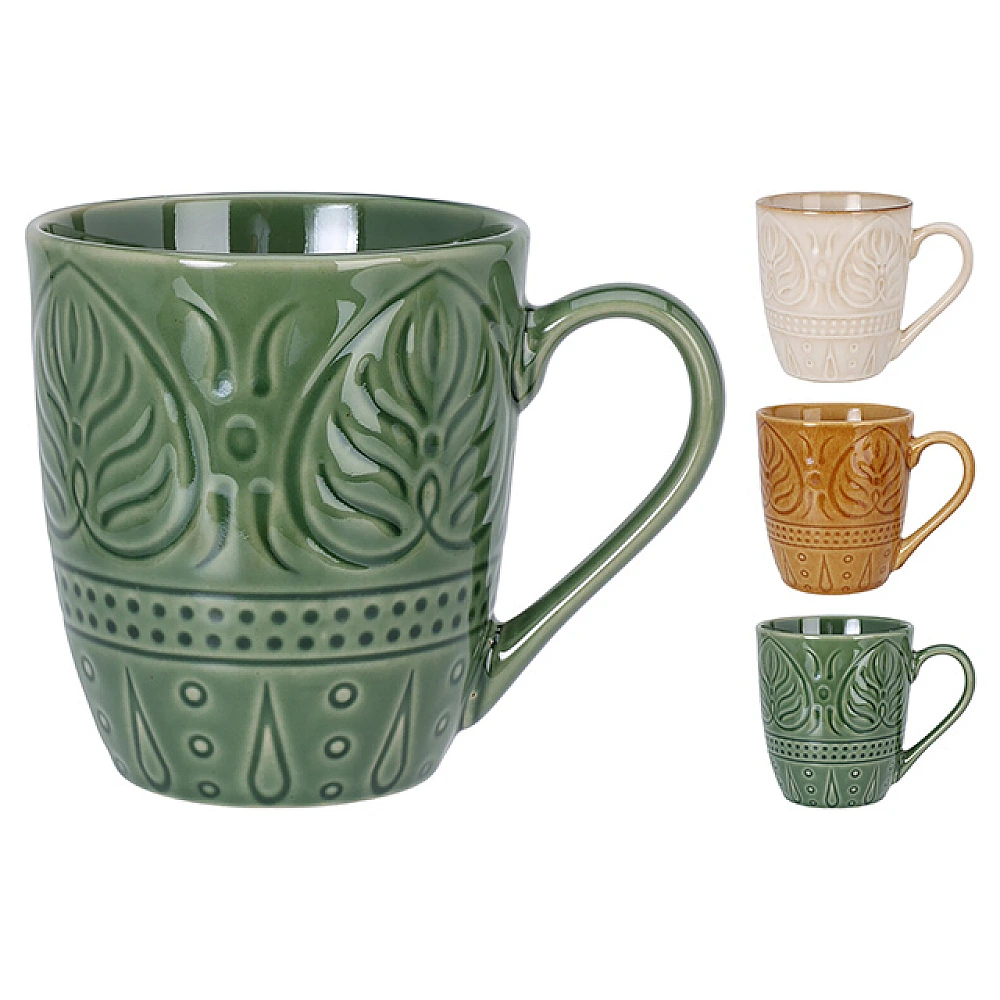 Cana 390 ml Embossed Leaves, ceramica