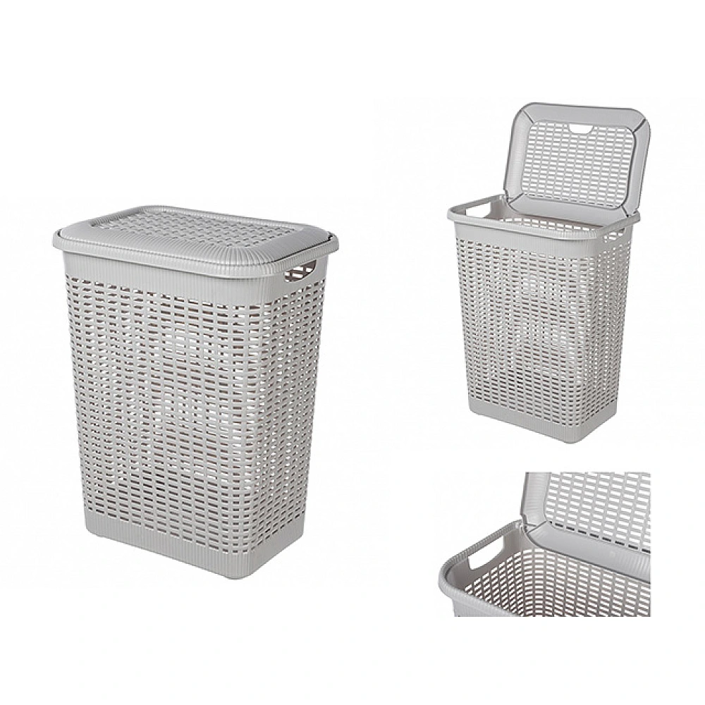 Cos pentru rufe cu capac Econova 50l, 42X31X56cm, gri deschis