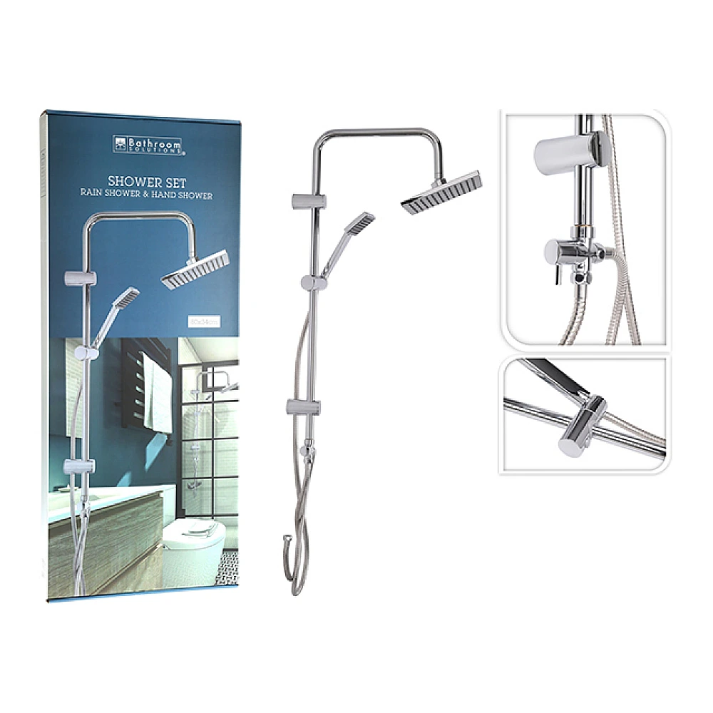 Set de dus Bathroom: 2 pare, furtun, suport alb, crom