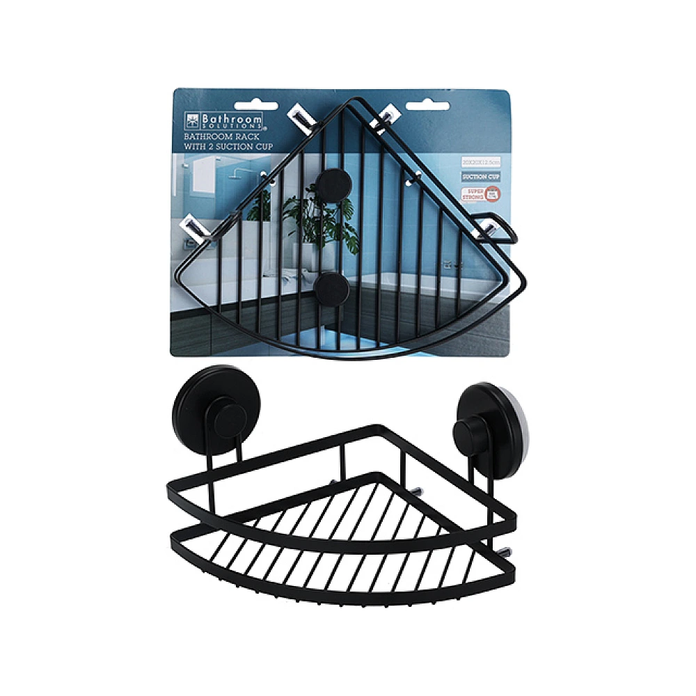 Raft de colt pe ventuze Bathroom 20X20X12.5 cm, negru, metal